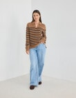 Zest Ribbed Collared Sweater, Taupe Stripe product photo View 03 S