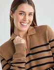 Zest Ribbed Collared Sweater, Taupe Stripe product photo View 04 S