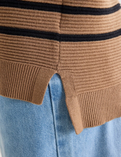 Zest Ribbed Collared Sweater, Taupe Stripe product photo View 06 L