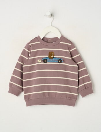 Teeny Weeny Play Time Stripe Fleece Sweatshirt, Chocolate product photo