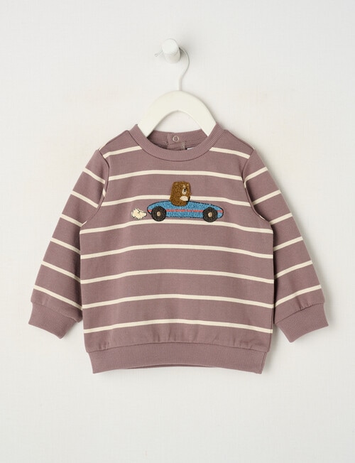 Teeny Weeny Play Time Stripe Fleece Sweatshirt, Chocolate product photo