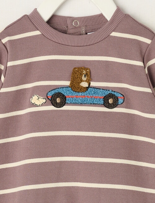 Teeny Weeny Play Time Stripe Fleece Sweatshirt, Chocolate product photo View 03 L