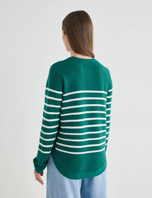 Zest Ribbed Curved Hem Sweater, Green Stripe product photo View 02 L