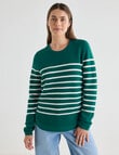 Zest Ribbed Curved Hem Sweater, Green Stripe product photo View 04 S