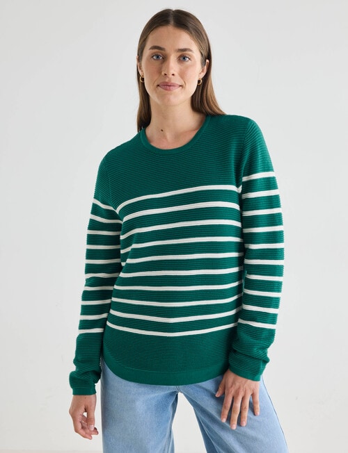 Zest Ribbed Curved Hem Sweater, Green Stripe product photo View 04 L