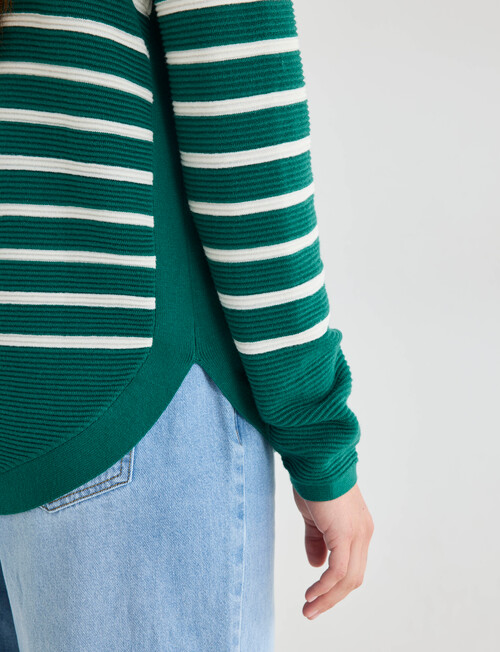 Zest Ribbed Curved Hem Sweater, Green Stripe product photo View 06 L