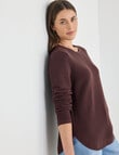 Zest Ribbed Curved Hem Sweater, Wine product photo