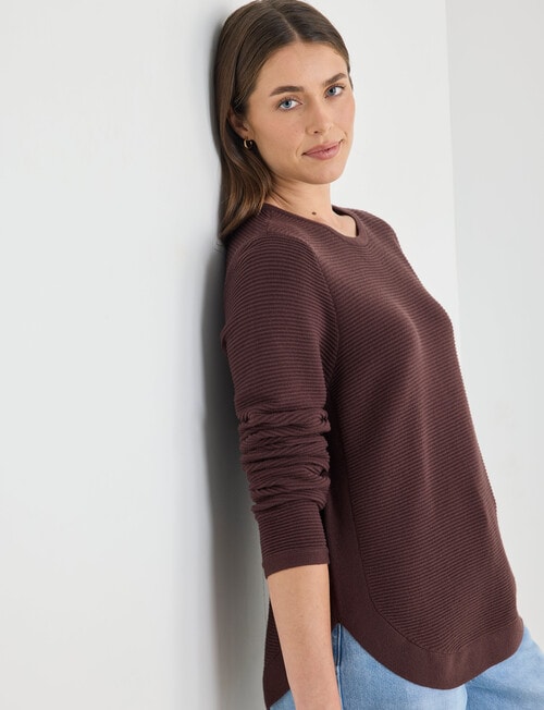 Zest Ribbed Curved Hem Sweater, Wine product photo