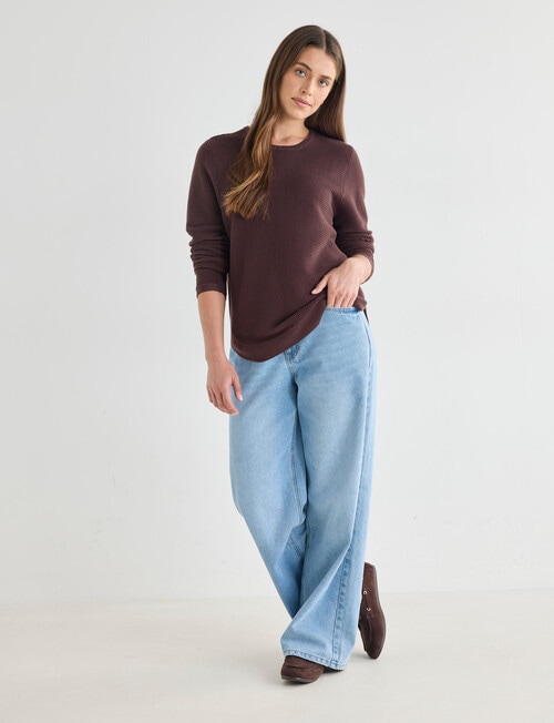 Zest Ribbed Curved Hem Sweater, Wine product photo View 03 L