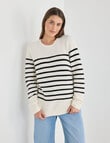 Zest Ribbed Curved Hem Sweater, Cream Stripe product photo