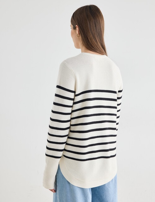 Zest Ribbed Curved Hem Sweater, Cream Stripe product photo View 02 L
