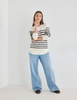 Zest Ribbed Curved Hem Sweater, Cream Stripe product photo View 03 S