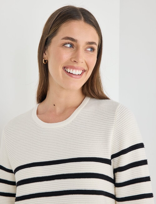 Zest Ribbed Curved Hem Sweater, Cream Stripe product photo View 05 L