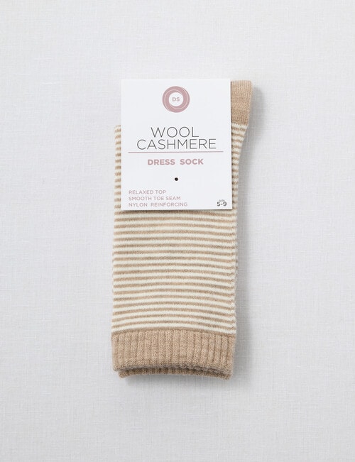 DS Socks Merino Cashmere Crew Sock, Stripe, Beige Melange & Natural, 5-11 product photo