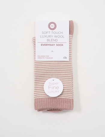 DS Socks Merino Cashmere Stripe Crew Socks, Mauve & Natural product photo