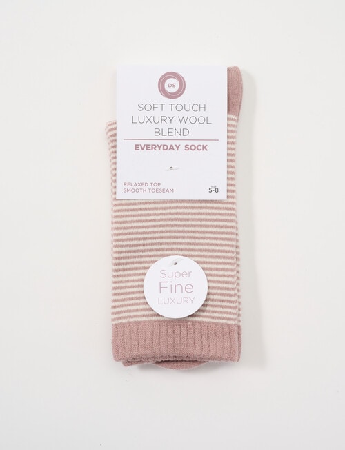 DS Socks Merino Cashmere Stripe Crew Socks, Mauve & Natural product photo