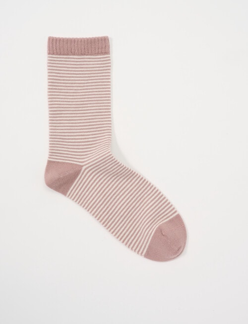 DS Socks Merino Cashmere Stripe Crew Socks, Mauve & Natural product photo View 02 L