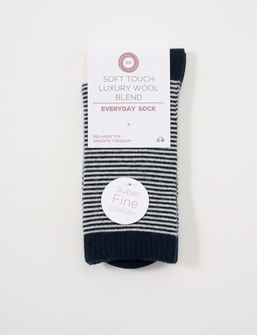DS Socks Merino Cashmere Stripe Crew Socks, Navy & Natural product photo