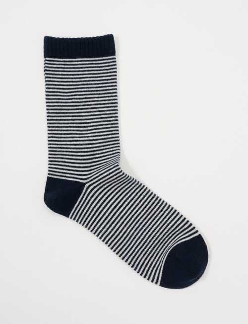 DS Socks Merino Cashmere Stripe Crew Socks, Navy & Natural product photo View 02 L
