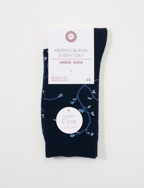 DS Socks Merino Flower Crew Socks, Navy product photo