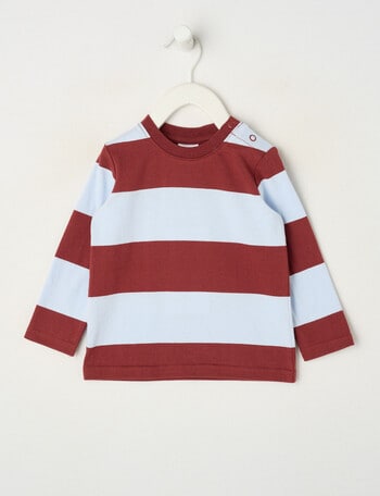 Teeny Weeny Play Time Stripe Long Sleeve Tee, Moonstone Blue & Intense Rust product photo
