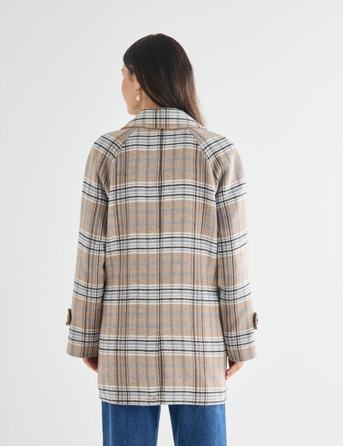 Whistle Check Mid Length Pea Coat, Taupe product photo View 02 L