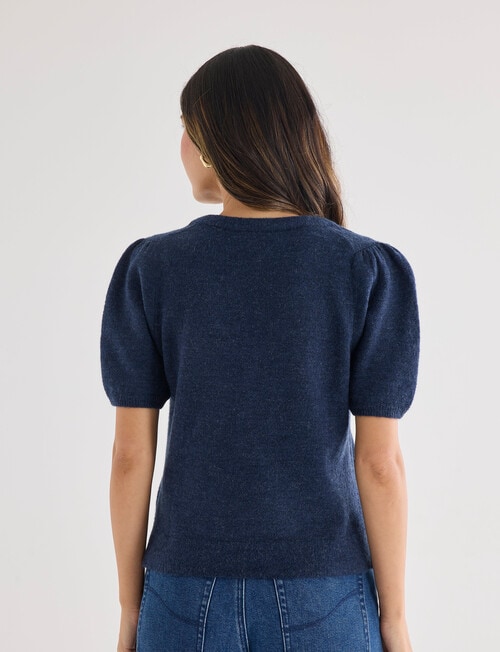 Whistle Knit Short Sleeve V Neck Top, Navy Marle product photo View 02 L