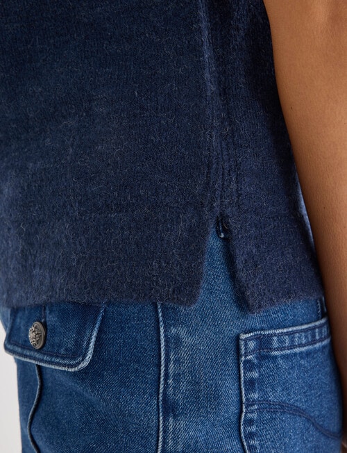 Whistle Knit Short Sleeve V Neck Top, Navy Marle product photo View 04 L