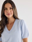 Whistle Knit Short Sleeve V Neck Top, Powder Blue product photo