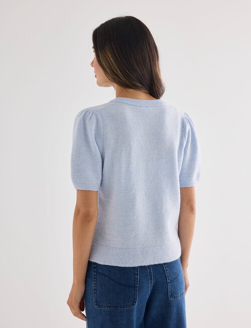 Whistle Knit Short Sleeve V Neck Top, Powder Blue product photo View 02 L