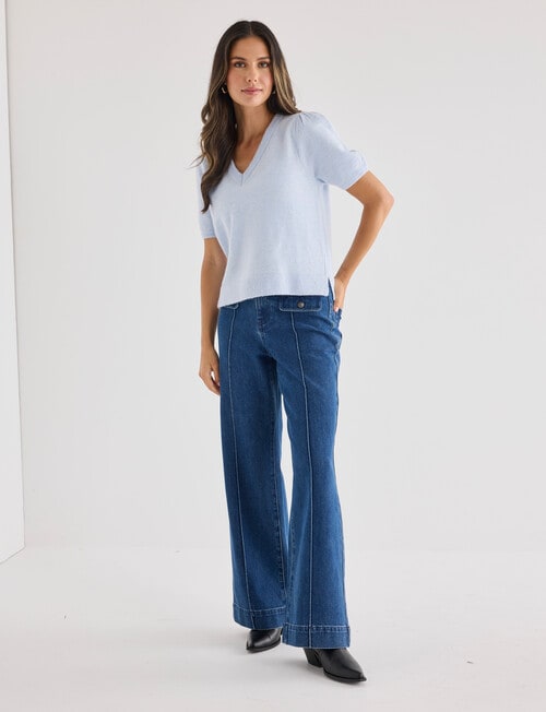 Whistle Knit Short Sleeve V Neck Top, Powder Blue product photo View 03 L