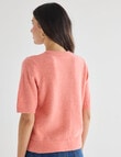 Whistle Knit Short Sleeve Crew Neck Cardi, Coral product photo View 02 S