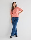Whistle Knit Short Sleeve Crew Neck Cardi, Coral product photo View 03 S