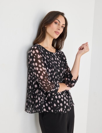 Oliver Black Blurred Spot Double Layer Top, Black & Blush product photo
