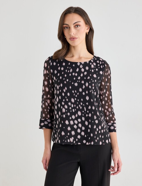 Oliver Black Blurred Spot Double Layer Top, Black & Blush product photo View 04 L