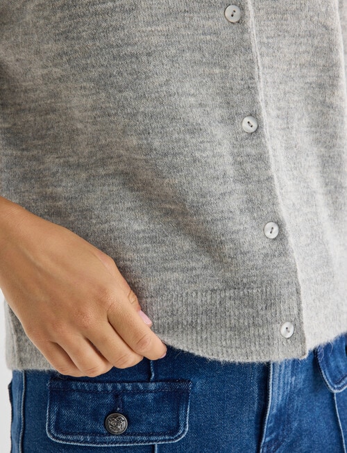 Whistle Knit Short Sleeve Crew Neck Cardi, Grey Marle product photo View 05 L