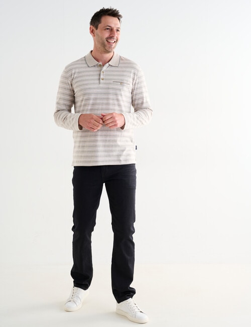 Chisel Yarn Dyed Stripe Long Sleeve Polo Shirt, Oat Marle product photo View 03 L