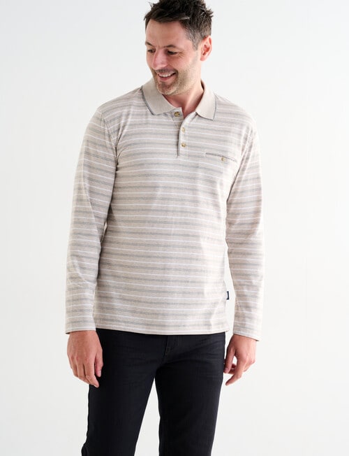 Chisel Yarn Dyed Stripe Long Sleeve Polo Shirt, Oat Marle product photo View 04 L