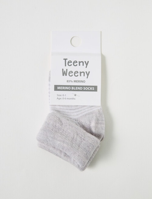 Teeny Weeny Merino Stripe TOT Socks, Light Grey & Cream product photo View 02 L