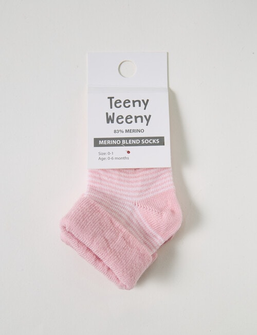 Teeny Weeny Merino Stripe TOT Socks, Pink & Cream product photo View 02 L