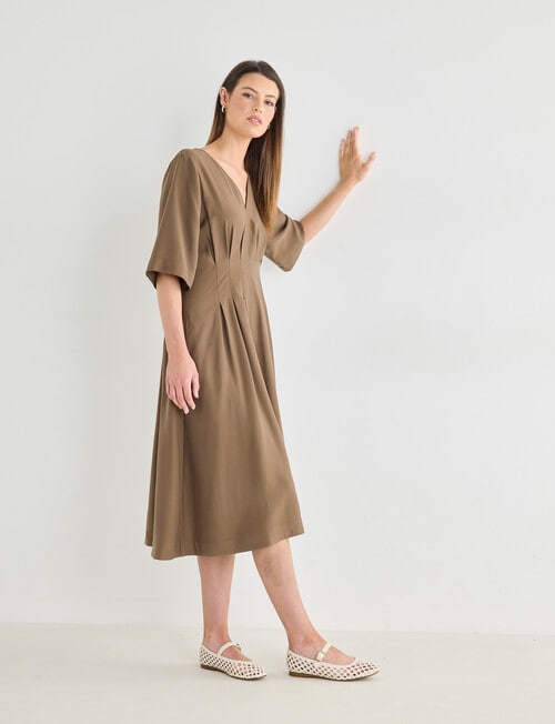 Jigsaw Define Pleat Waist Dress, Dark Pecan product photo View 07 L
