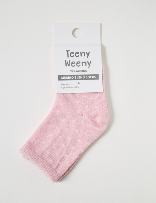Teeny Weeny Merino Crew Socks, Pink & Cream product photo View 02 L