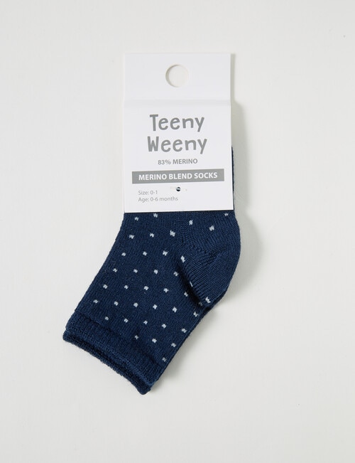 Teeny Weeny Merino Crew Socks, White & Navy product photo View 02 L