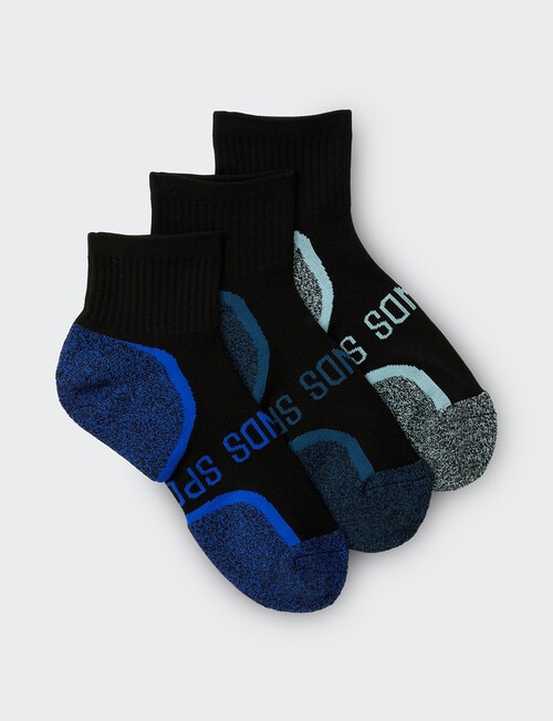 Bonds Ultimate Comfort Quarter Crew Sock, 3-Pack, Black with Teal, Ocean Breeze & Dory product photo View 02 L