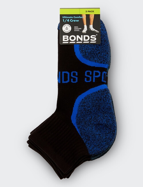 Bonds Ultimate Comfort Quarter Crew Sock, 3-Pack, Black with Teal, Ocean Breeze & Dory product photo View 04 L