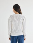 Whistle Knit Long Sleeve Cotton Pointelle Crew, White product photo View 02 S