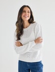 Whistle Knit Long Sleeve Cotton Pointelle Crew, White product photo View 05 S
