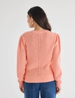 Whistle Knit Long Sleeve Cotton Pointelle Crew, Peach Pie product photo View 02 S