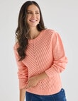 Whistle Knit Long Sleeve Cotton Pointelle Crew, Peach Pie product photo View 04 S