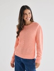 Whistle Knit Long Sleeve Cotton Pointelle Crew, Peach Pie product photo View 05 S